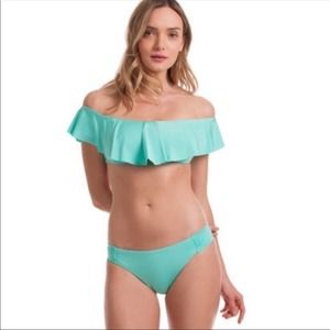 Trina Turk Indo Ruffle Off The Shoulder Bandeau Top Shirred Side Bottom Sz 10